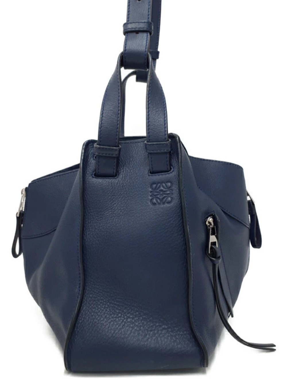 LOEWE Hammock Bag blue grained calfskin top handles side zip